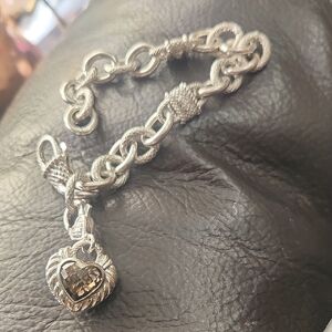 925 Silver Sterling JUDITH RIPKA Charm Bracelet Heart Smoky Quartz